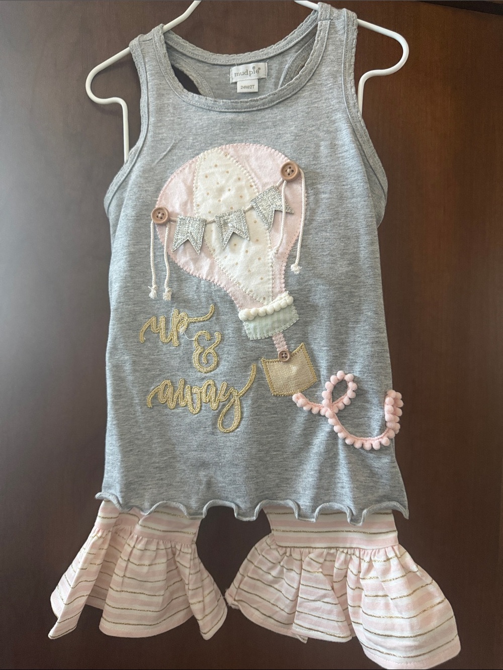 Mud Pie Gray & Pink Hot Air Balloon Sleeveless Pajama Set